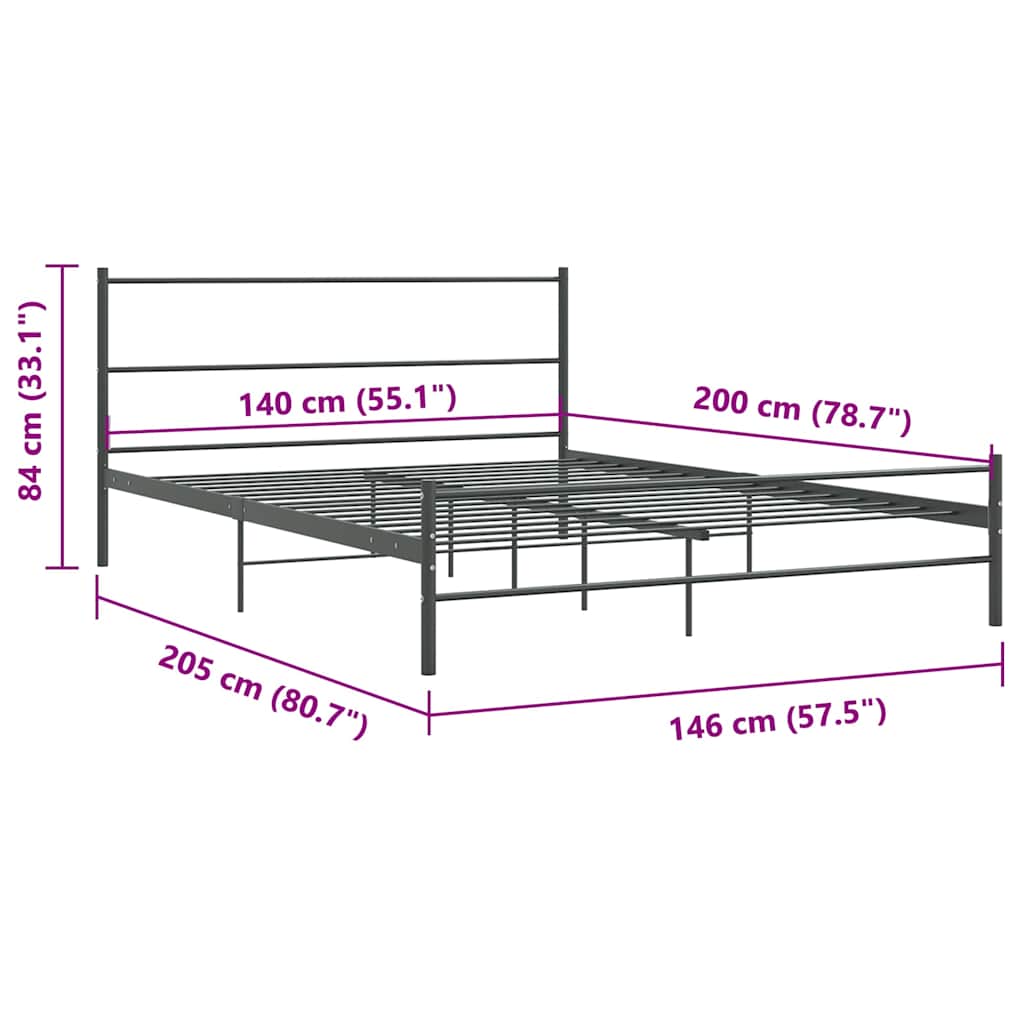 Bed Frame without Mattress Grey Metal 140x200 cm