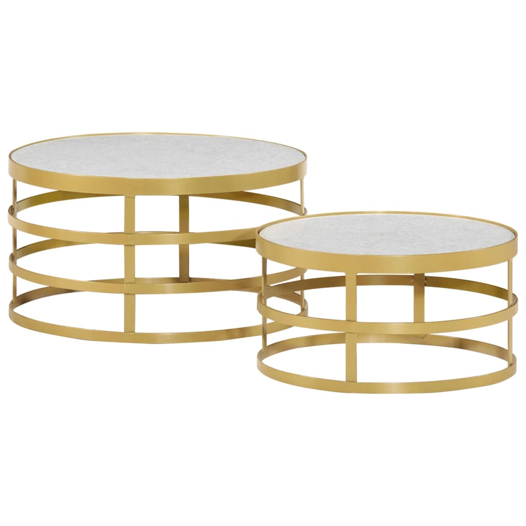 2 Piece Coffee Table Set Marble Brass and White