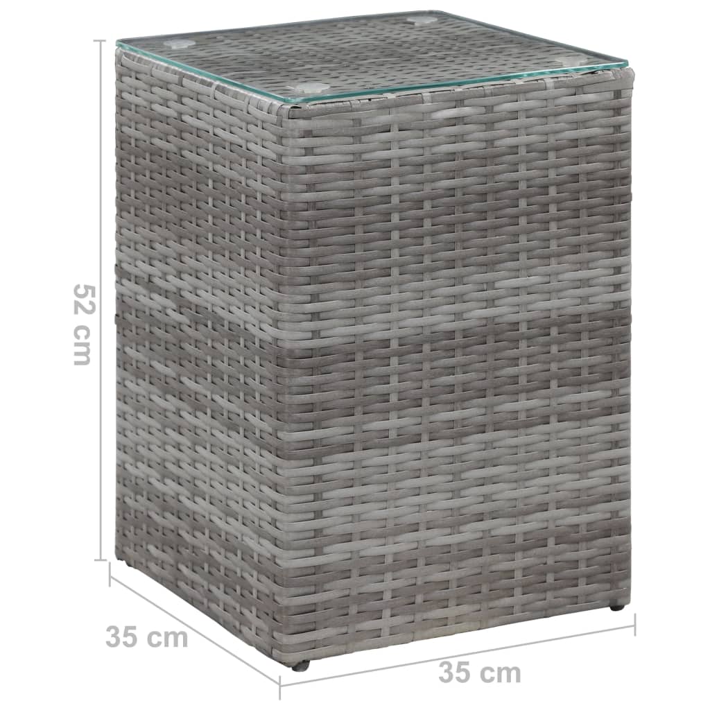 Side Table with Glass Top Grey 35x35x52 cm Poly Rattan