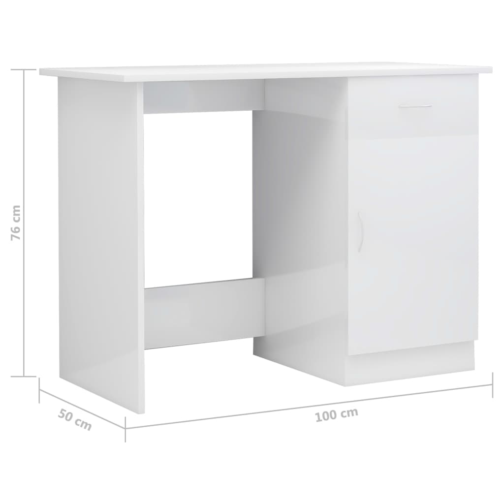 Desk High Gloss White 100x50x76 cm Engineered Wood