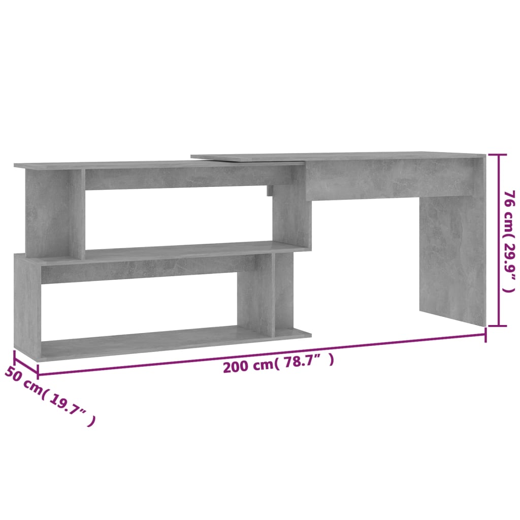 Corner Desk Concrete Grey 200x50x76 cm Engineered Wood