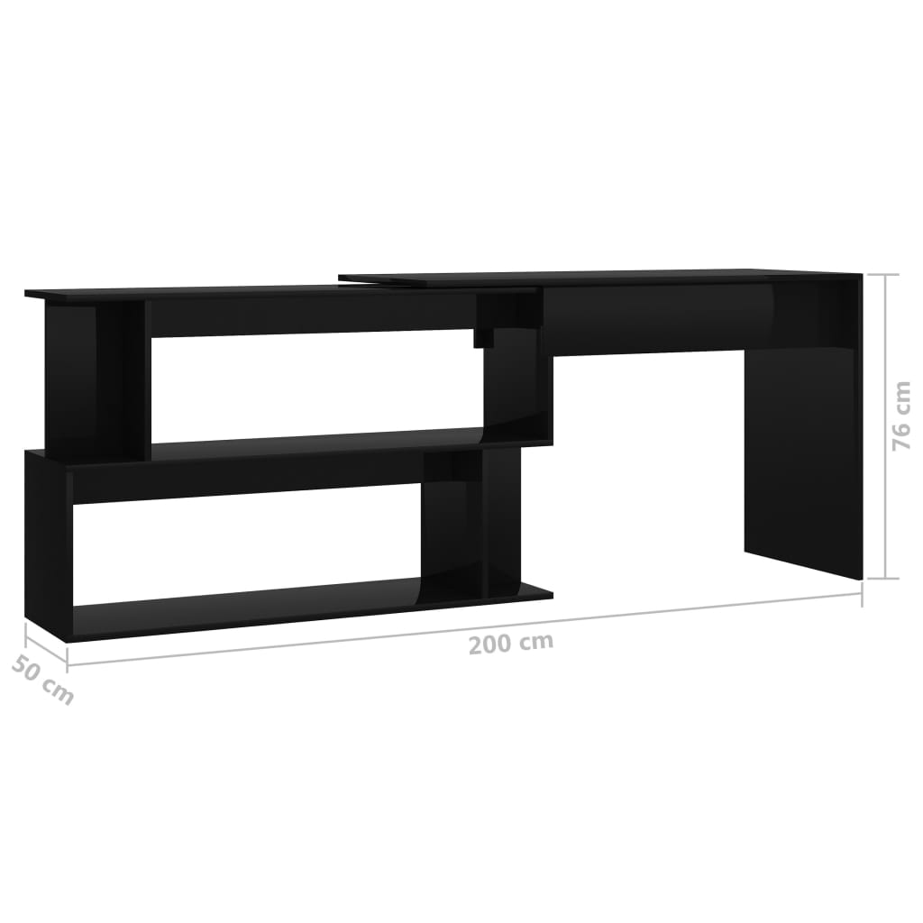 Corner Desk High Gloss Black 200x50x76 cm Engineered Wood