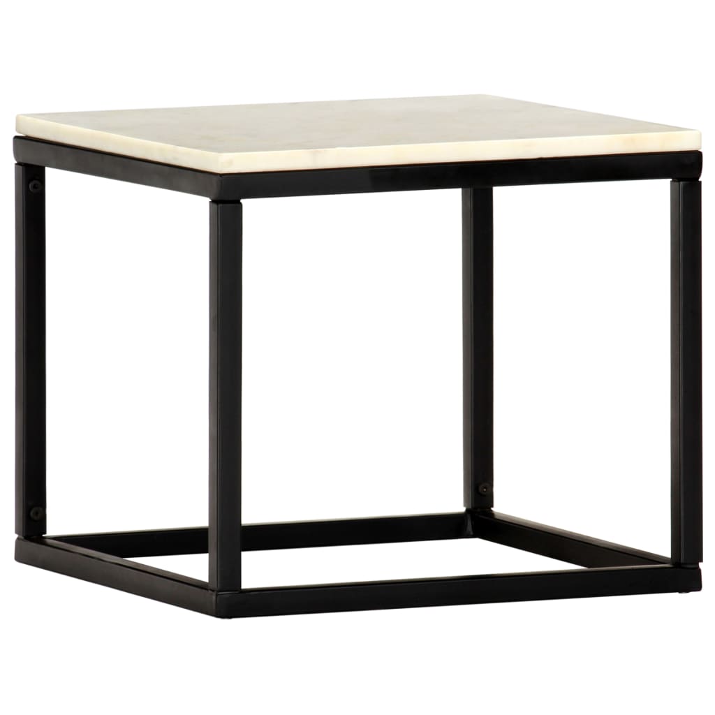 Coffee Table White 40x40x35 cm Real Stone with Marble Texture