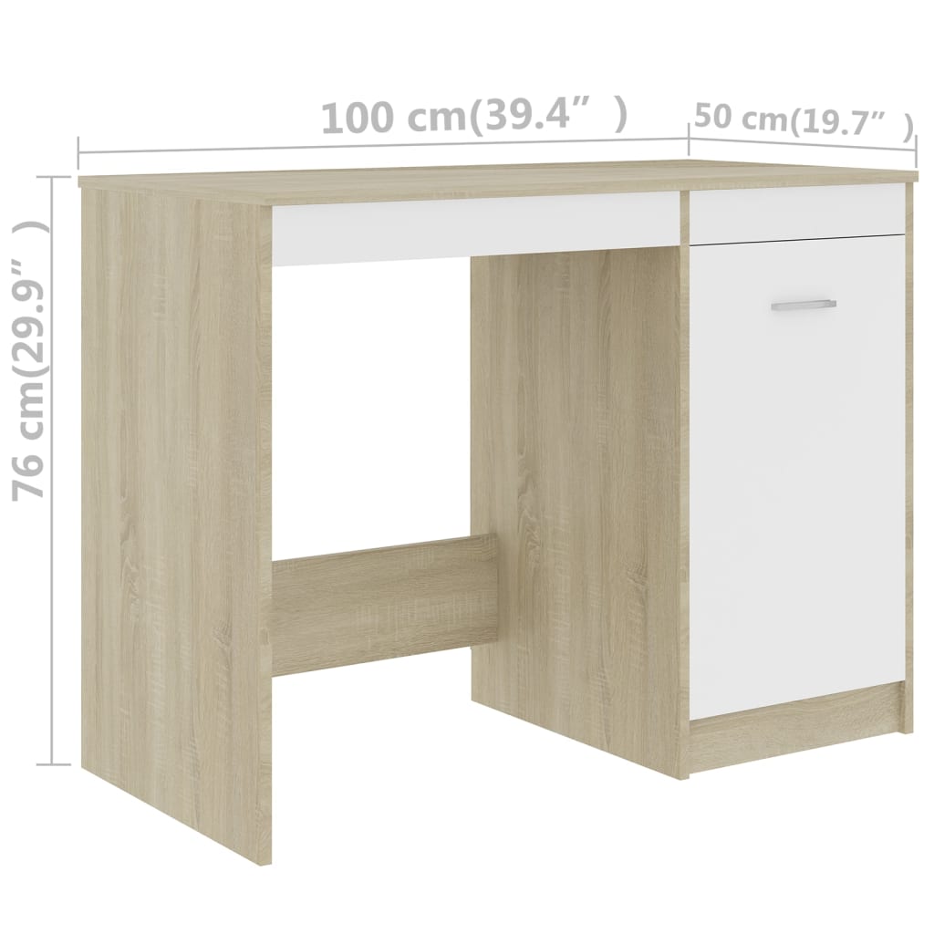 Desk White and Sonoma Oak 100x50x76 cm Engineered Wood