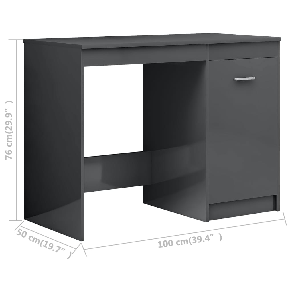 Desk High Gloss Grey 100x50x76 cm Engineered Wood