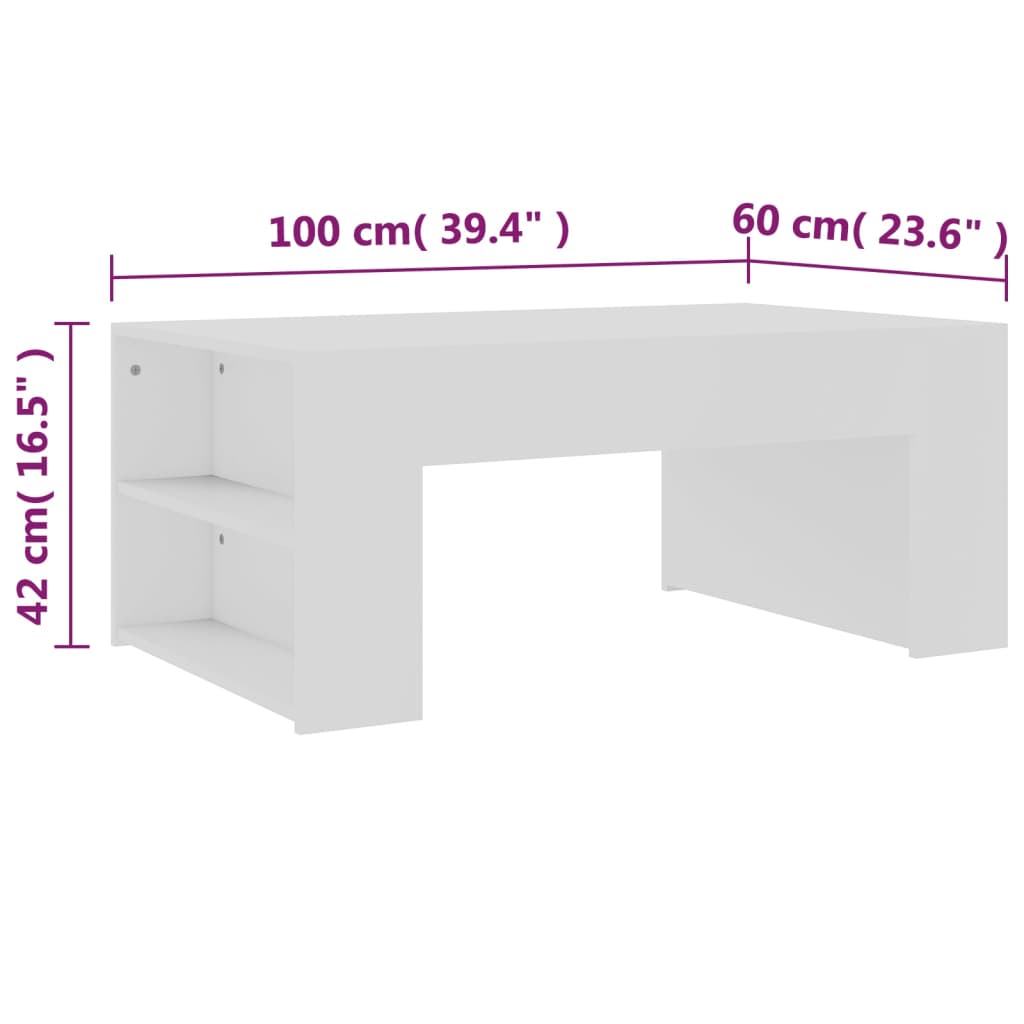 Coffee Table White 100x60x42 cm Engineered Wood