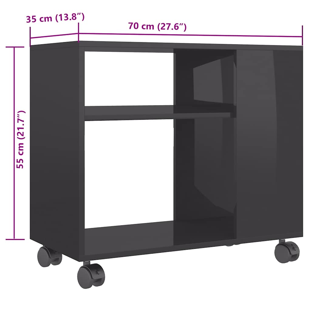 Side Table High Gloss Grey 70x35x55 cm Engineered Wood