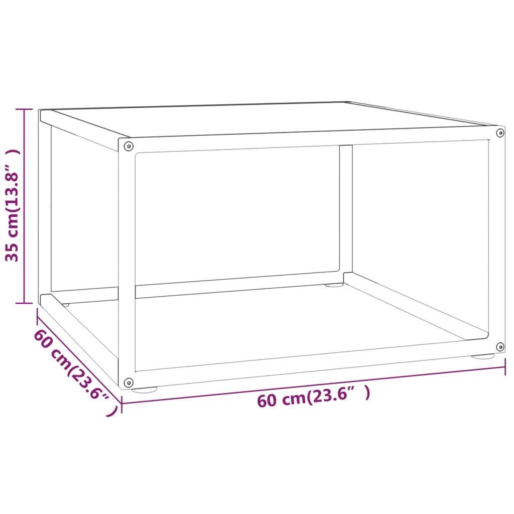 Coffee Table Black with White Marble Glass 60x60x35 cm