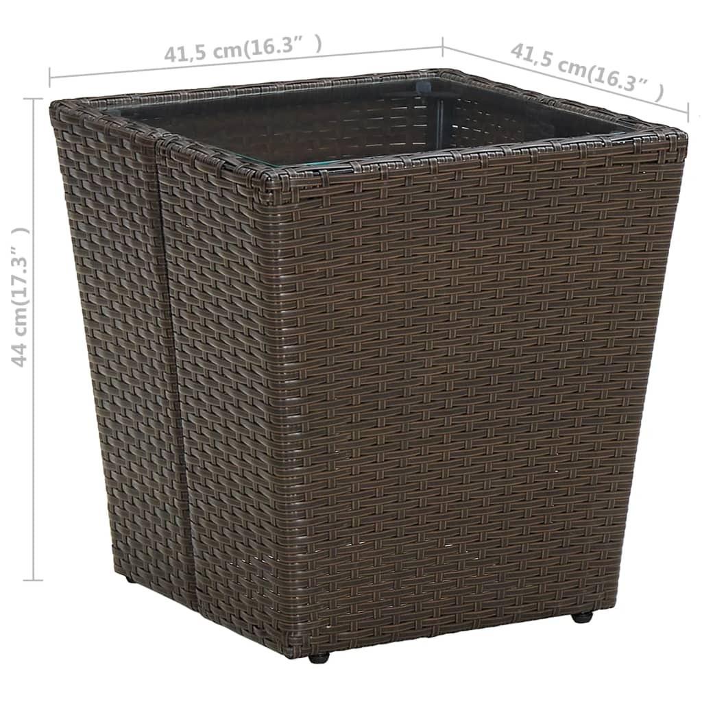 Outdoor Patio Poly Rattan Square Garden Coffee Tea Table With Glass Top Tables