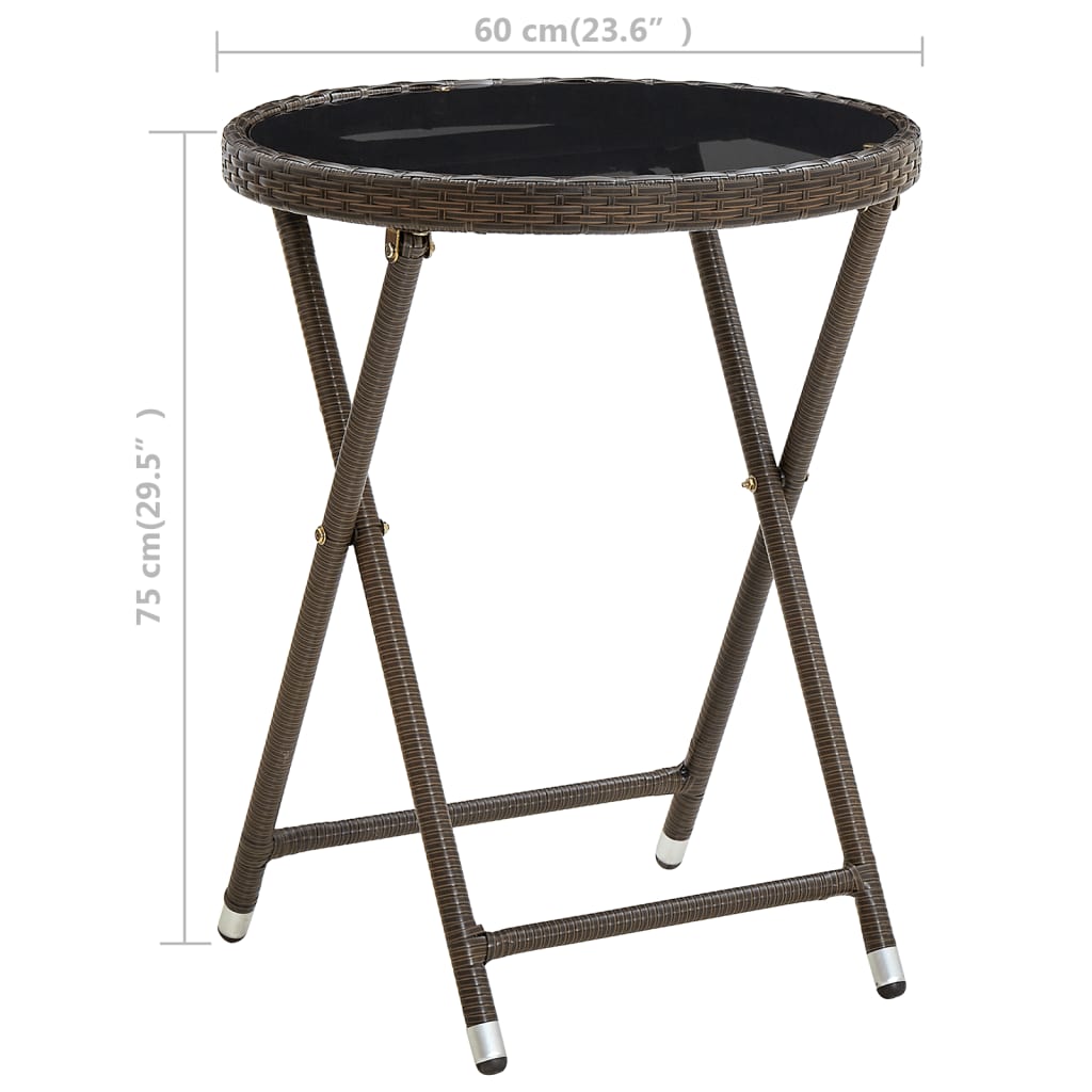 Outdoor Patio Poly Rattan Foldable Garden Tea Coffee Table Glass Top Balcony Tables