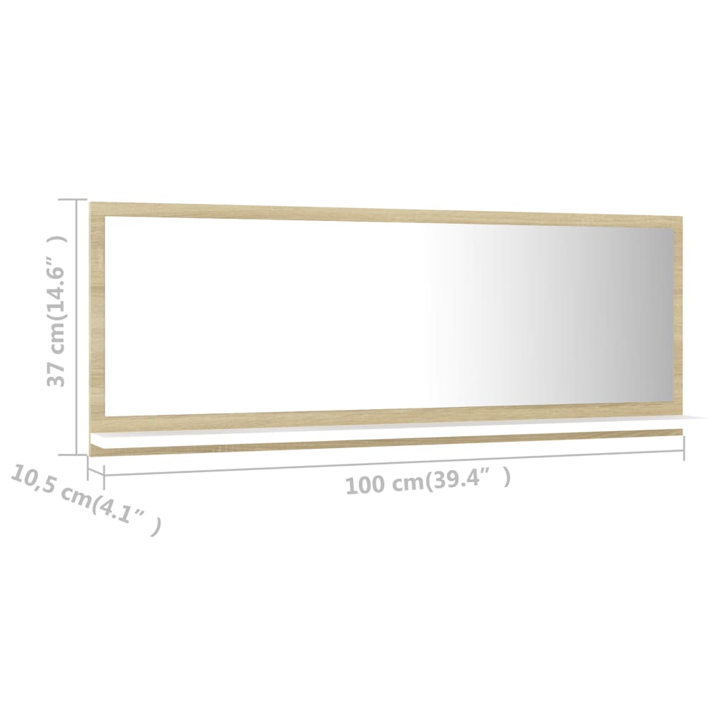 Bathroom Mirror White and Sonoma Oak 100x10.5x37 cm Engineered Wood