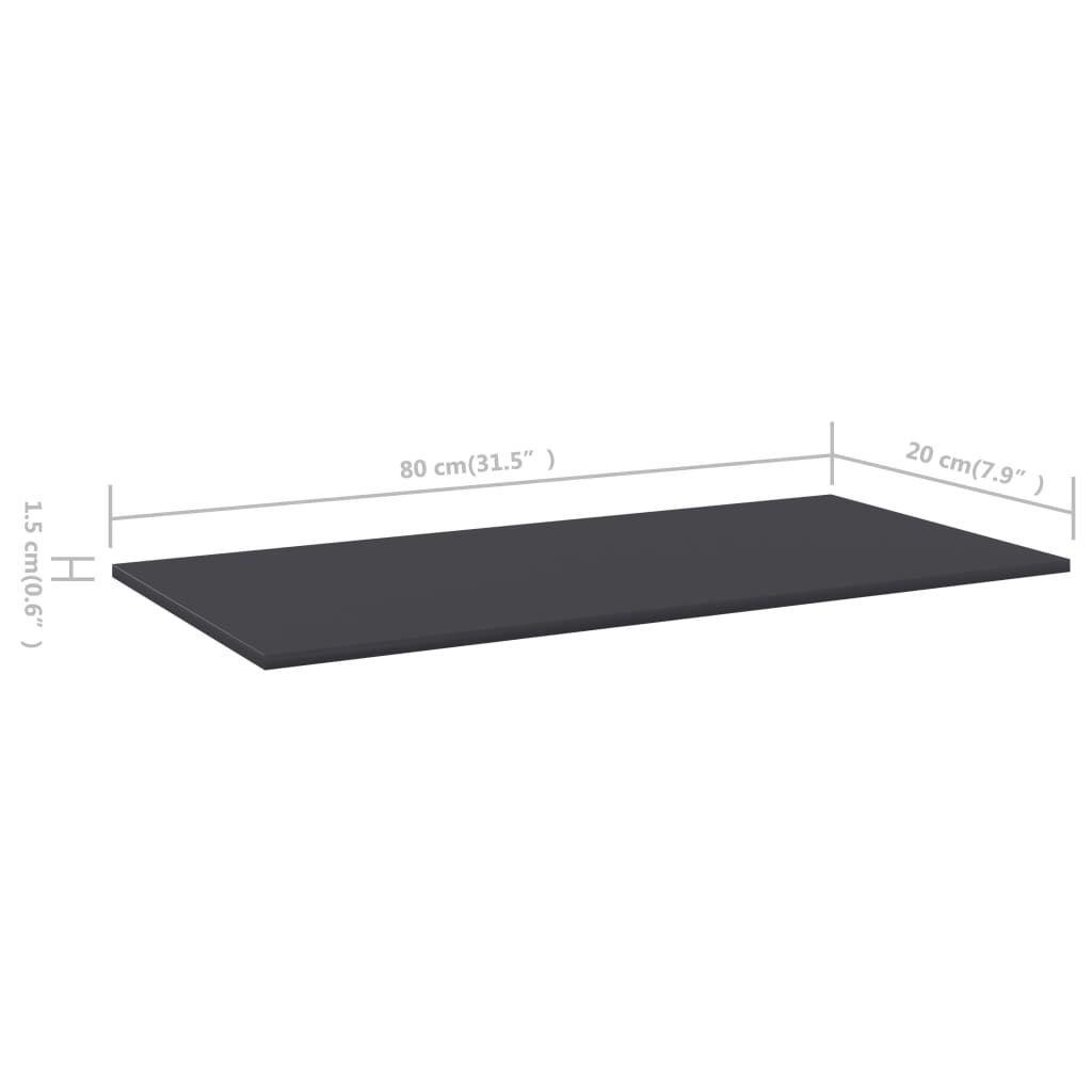 Bookshelf Boards 8 pcs Grey 80x20x1.5 cm Engineered Wood
