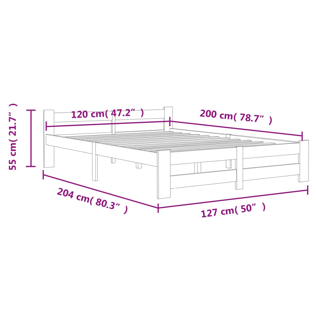 Bed Frame without Mattress Solid Pine Wood 120x200 cm