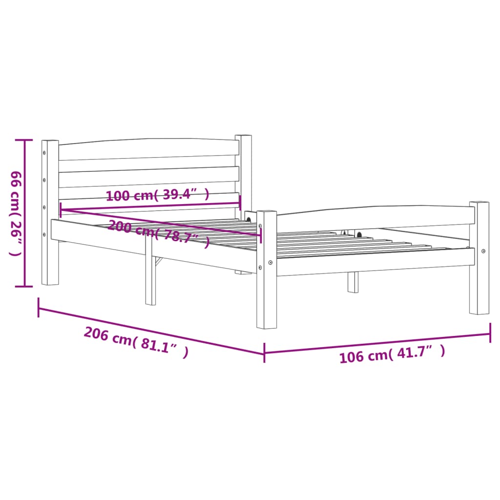 Bed Frame without Mattress Solid Pinewood 90x200 cm