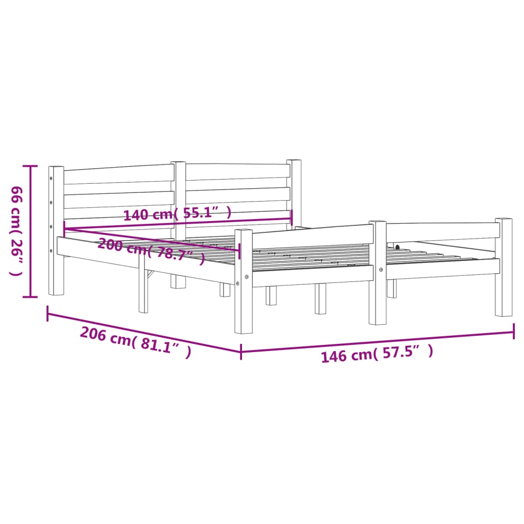 Bed Frame without Mattress Dark Grey Solid Pinewood 140x200 cm