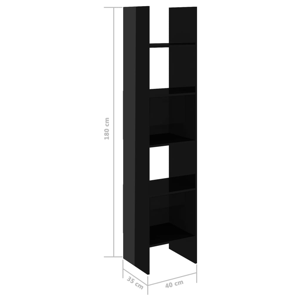 Book Cabinet High Gloss Black 40x35x180 cm Engineered Wood