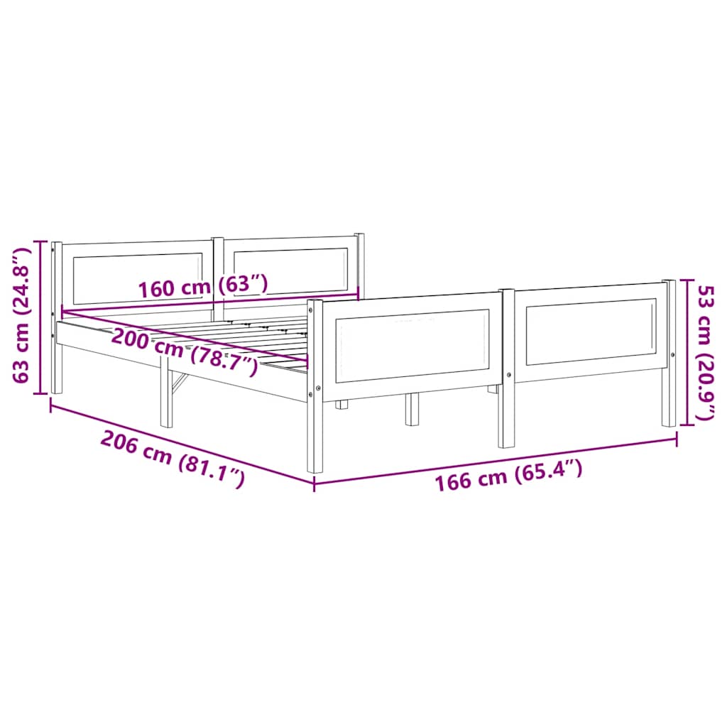 Bed Frame without Mattress Solid Pinewood Grey 160x200 cm