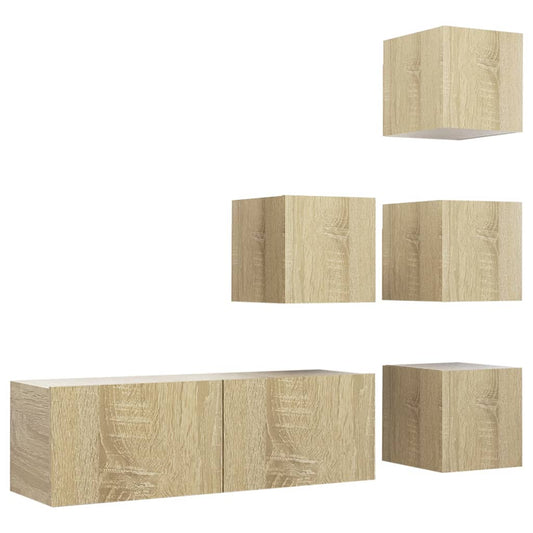 5 Piece TV Cabinet Set Sonoma Oak Engineered Wood
