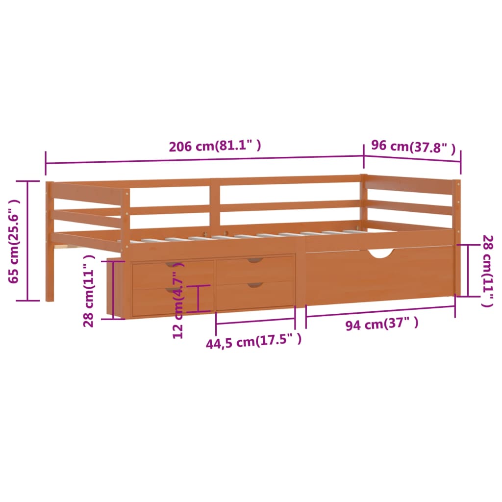 Bed Frame with Storage without Mattress Honey Brown 90x200 cm