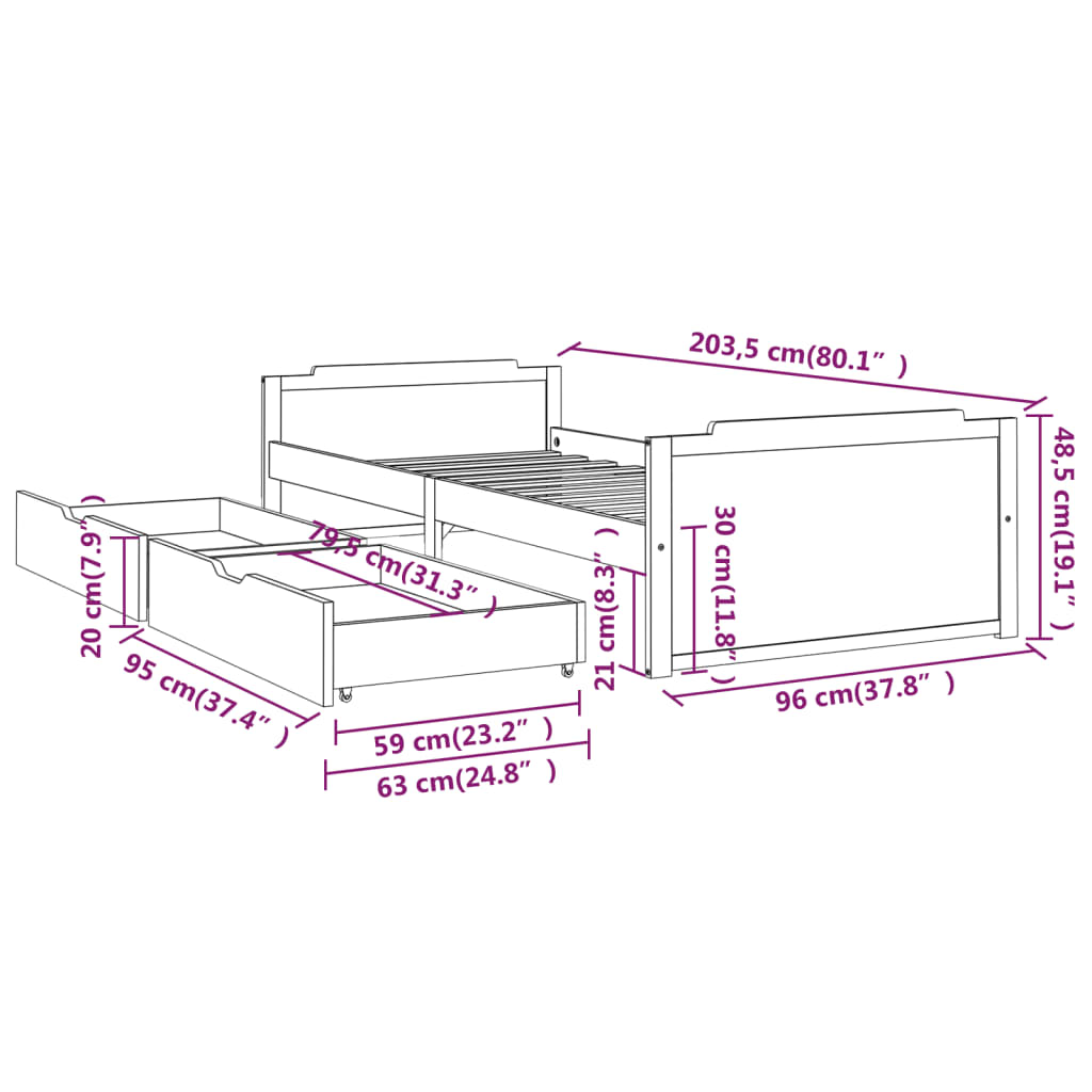 Bed Frame without Mattress Solid Wood Pine 90x200 cm