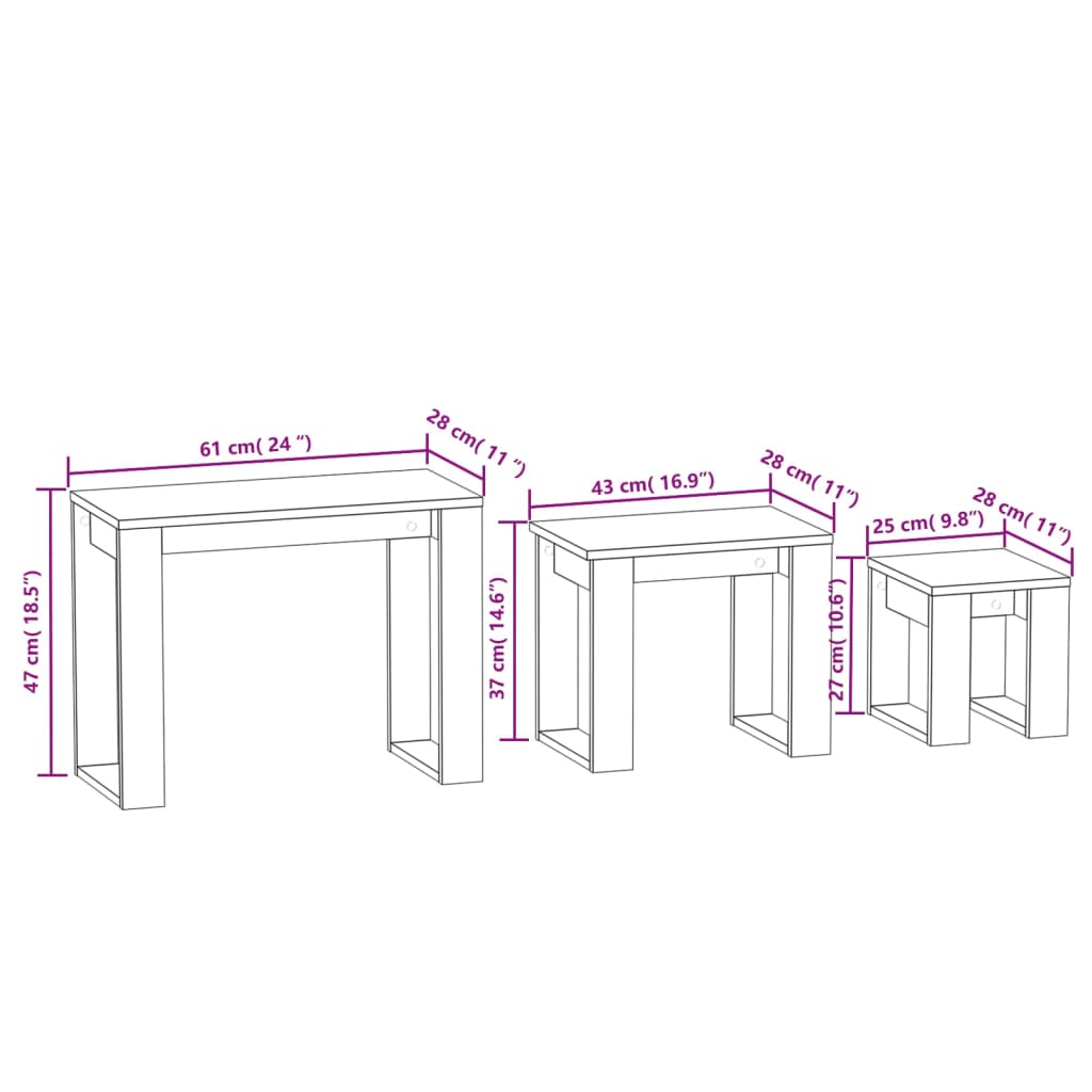Nesting Tables 3 pcs Concrete Grey Engineered Wood