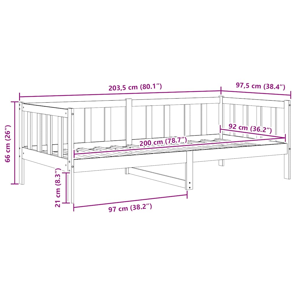 Day Bed without Mattress Black Solid Wood Pine 90x200cm