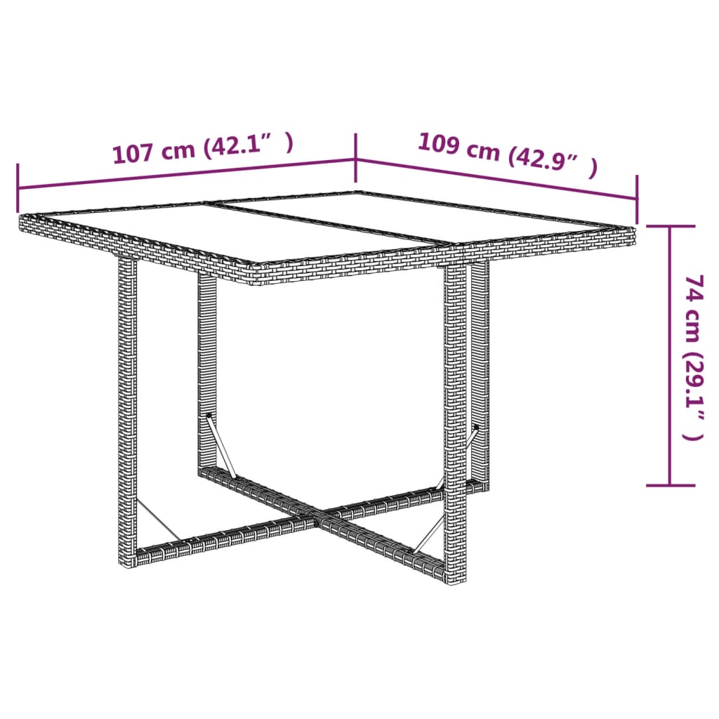 Outdoor Patio Square Poly Rattan Garden Dining Table With Glass Top Outside