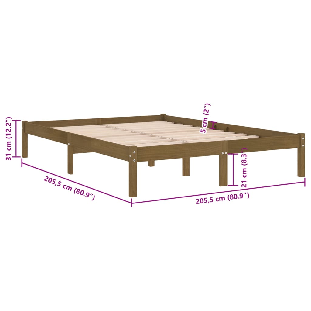 810040 vidaXL Bed Frame without Mattress Honey Brown Solid Wood 200x200 cm