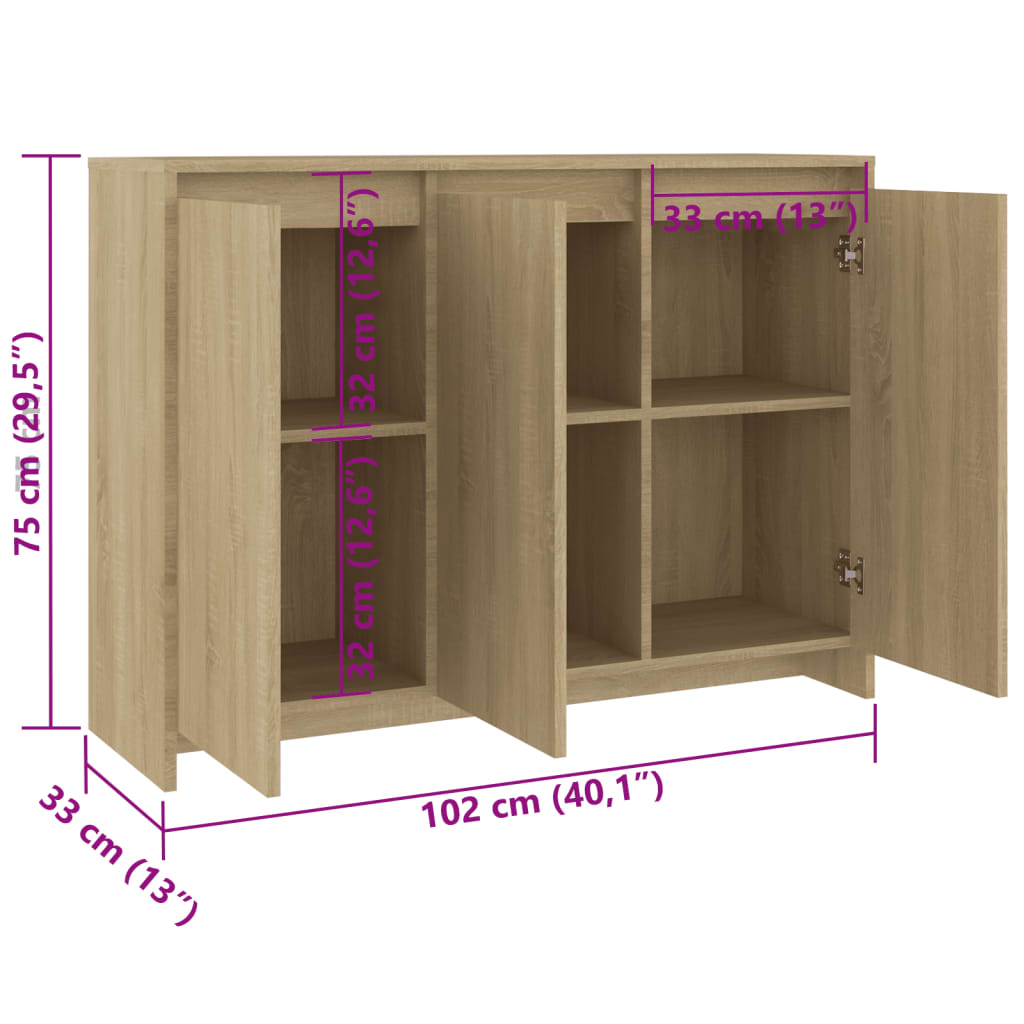 Modern Wooden 3 Door Home Sideboard Storage Cabinet Wood Dining Room Unit