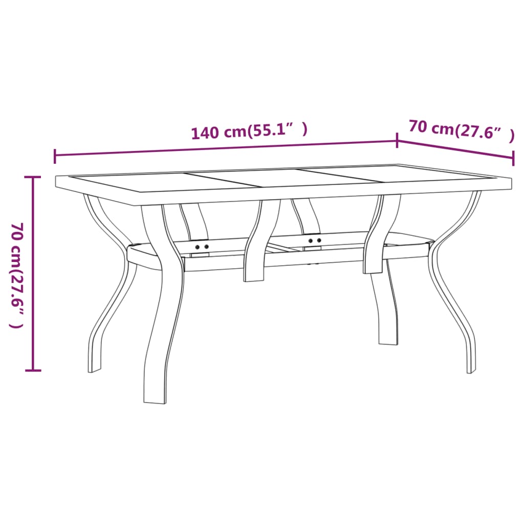 Outdoor Patio Rectangular 4 Person Steel Garden Dining Table With Glass Top