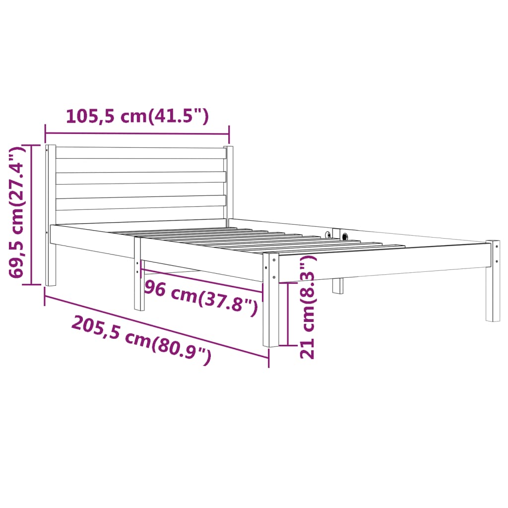 Bed Frame without Mattress Solid Wood Pine 100x200cm