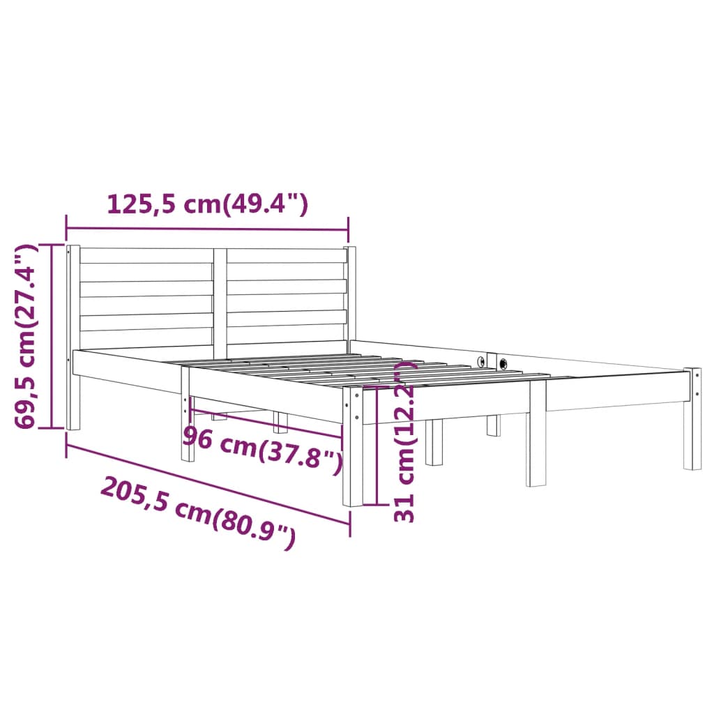 Bed Frame without Mattress Solid Wood Pine 120x200cm Black