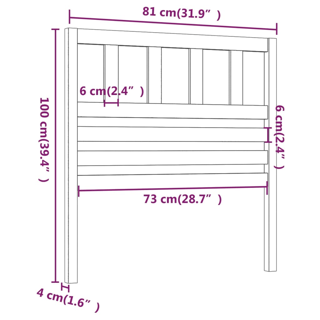 Bed Headboard White 81x4x100 cm Solid Wood Pine