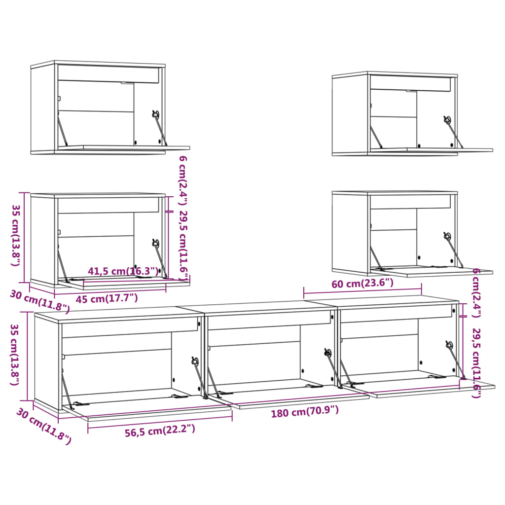 TV Cabinets 7 pcs White Solid Wood Pine