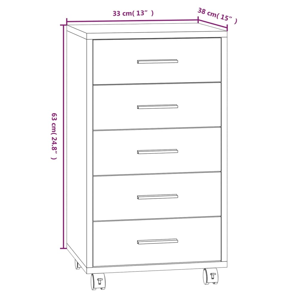 Drawer Cabinet with Castors Brown Oak Engineered Wood