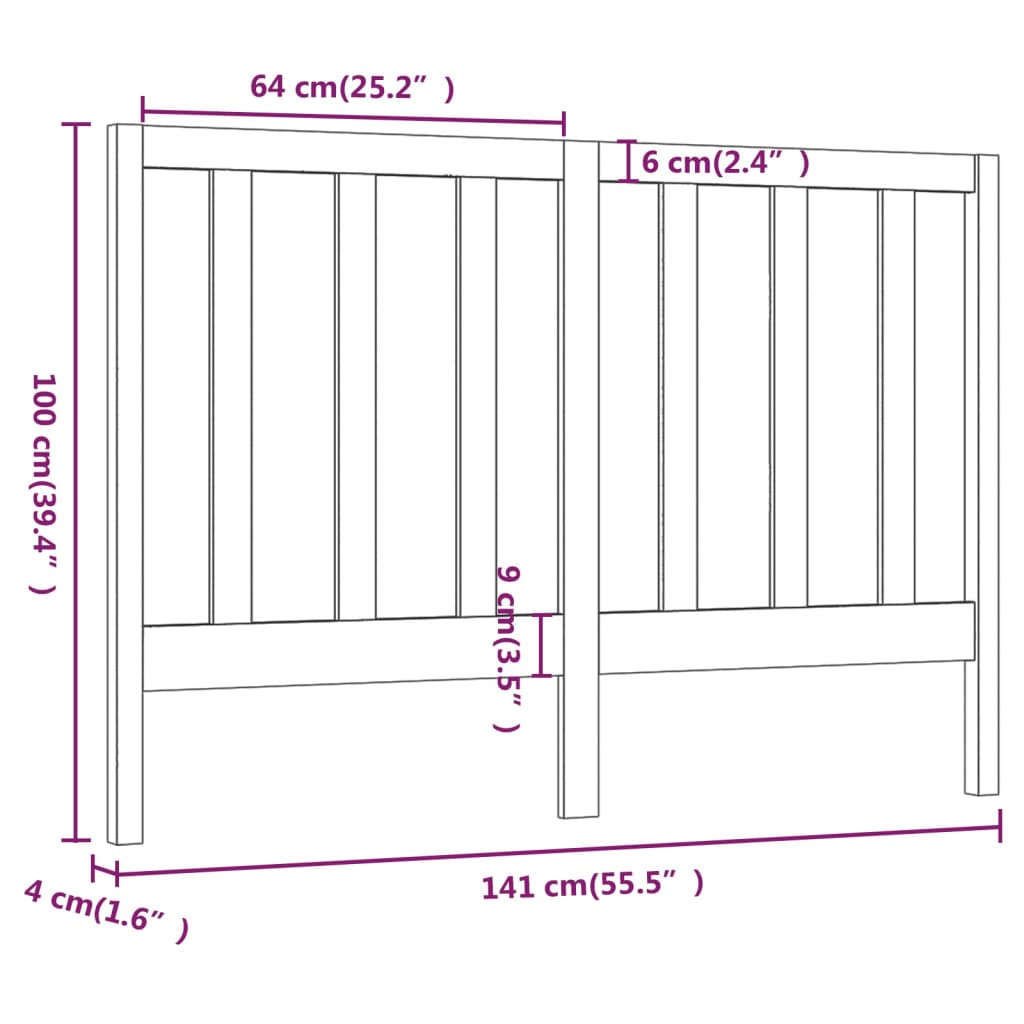 Bed Headboard Grey 141x4x100 cm Solid Wood Pine