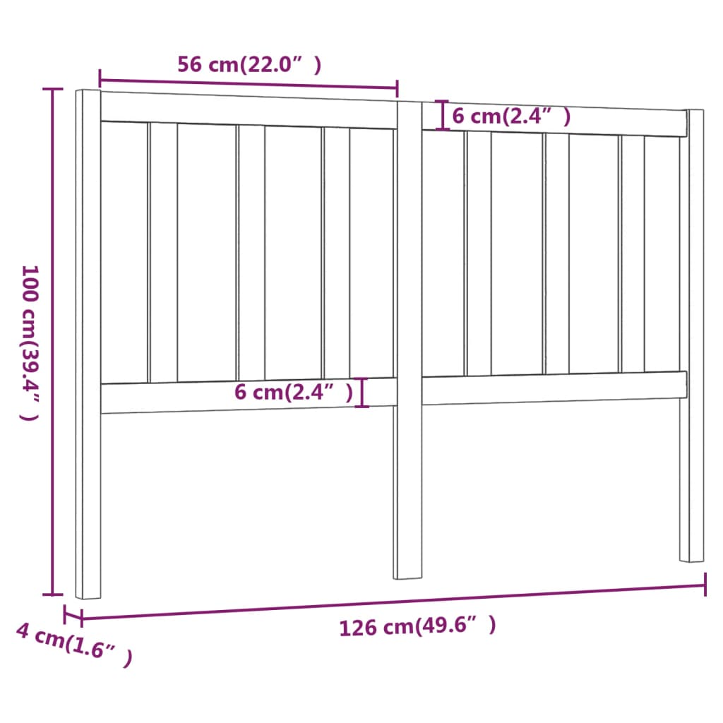 Bed Headboard Black 126x4x100 cm Solid Wood Pine