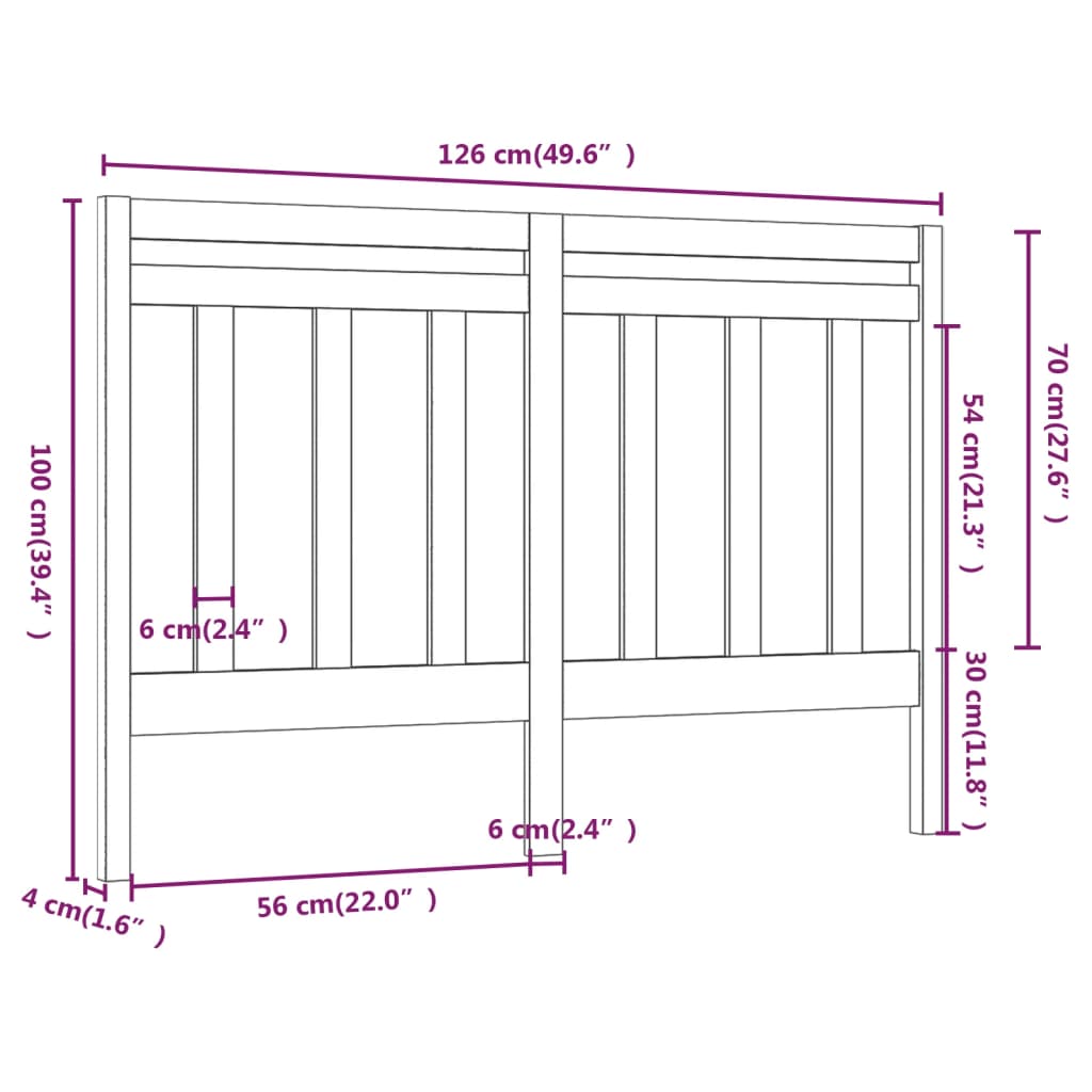 Bed Headboard Grey 126x4x100 cm Solid Wood Pine