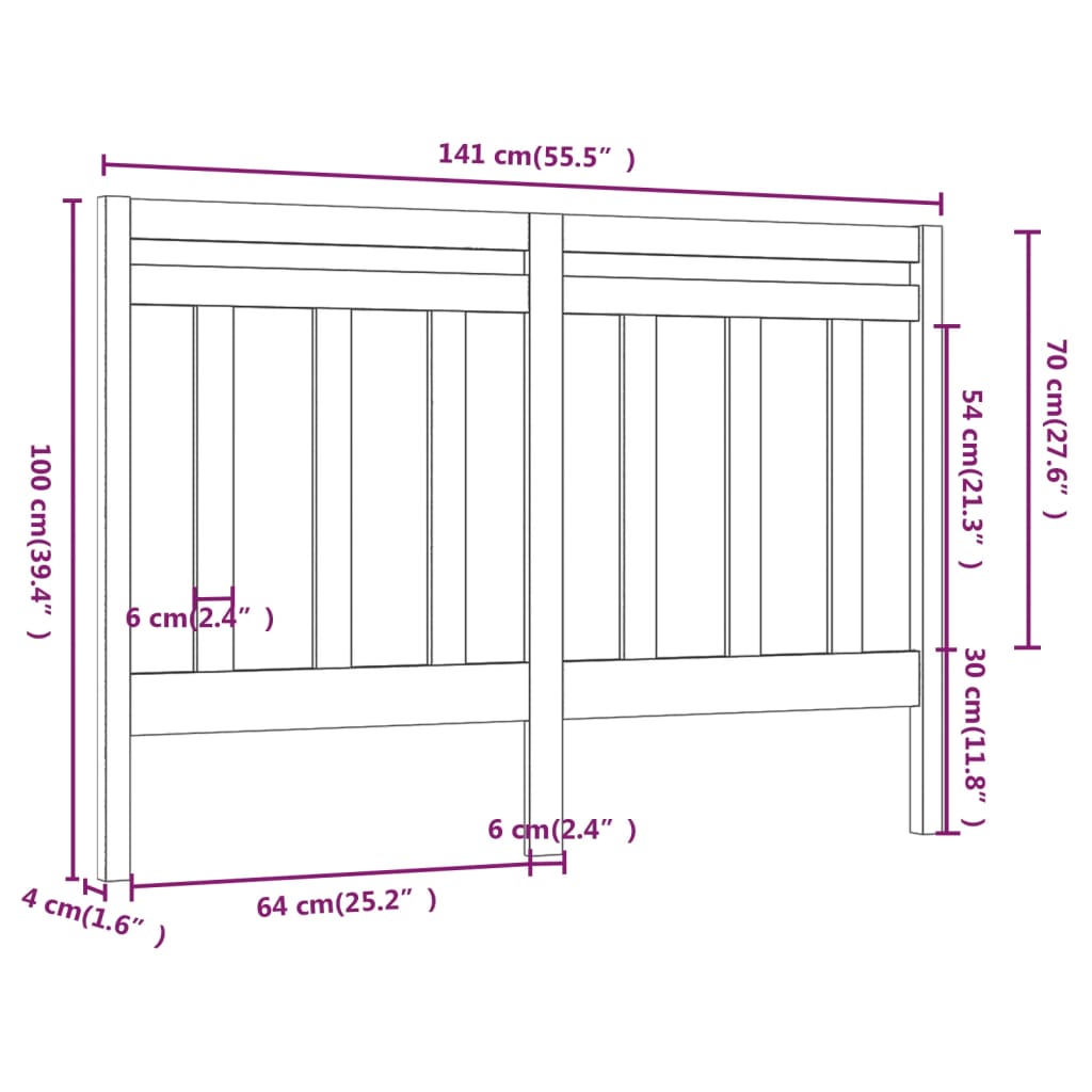 Bed Headboard Grey 141x4x100 cm Solid Wood Pine