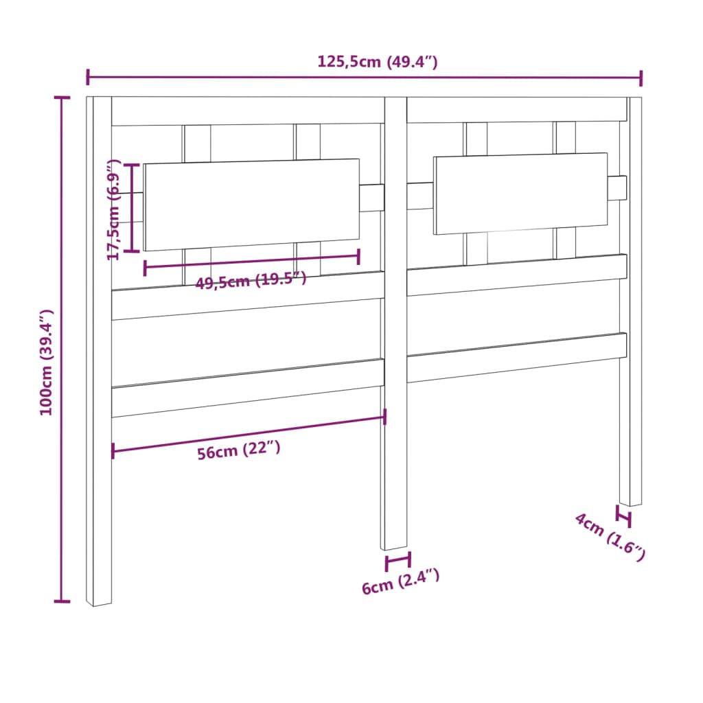 Bed Headboard Grey 125.5x4x100 cm Solid Wood Pine