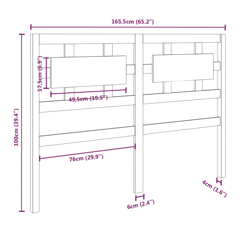 Bed Headboard Grey 165.5x4x100 cm Solid Wood Pine