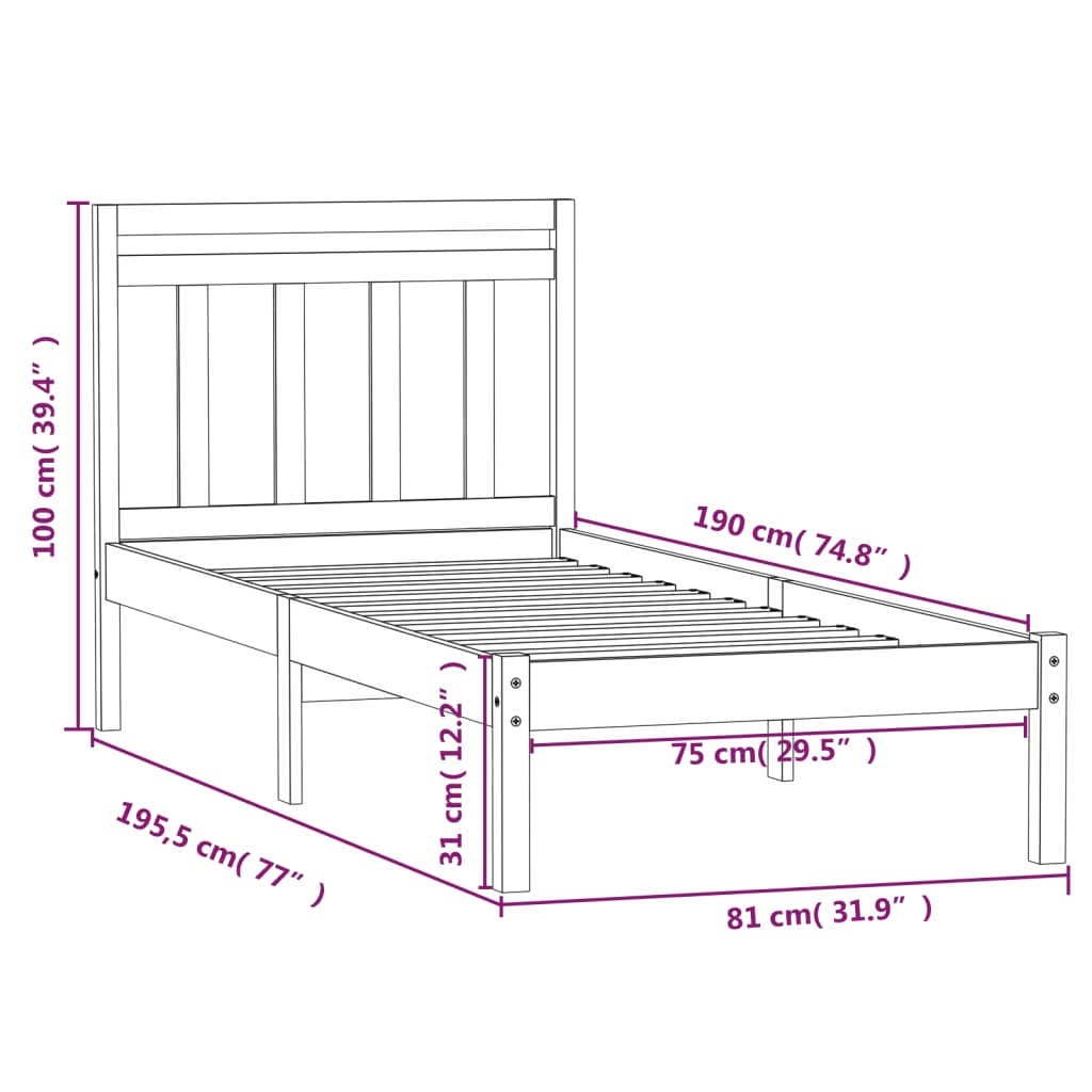 Bed Frame without Mattress Black Small Single Solid Wood