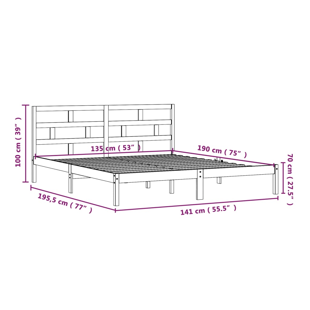 Bed Frame without Mattress White Double Solid Wood