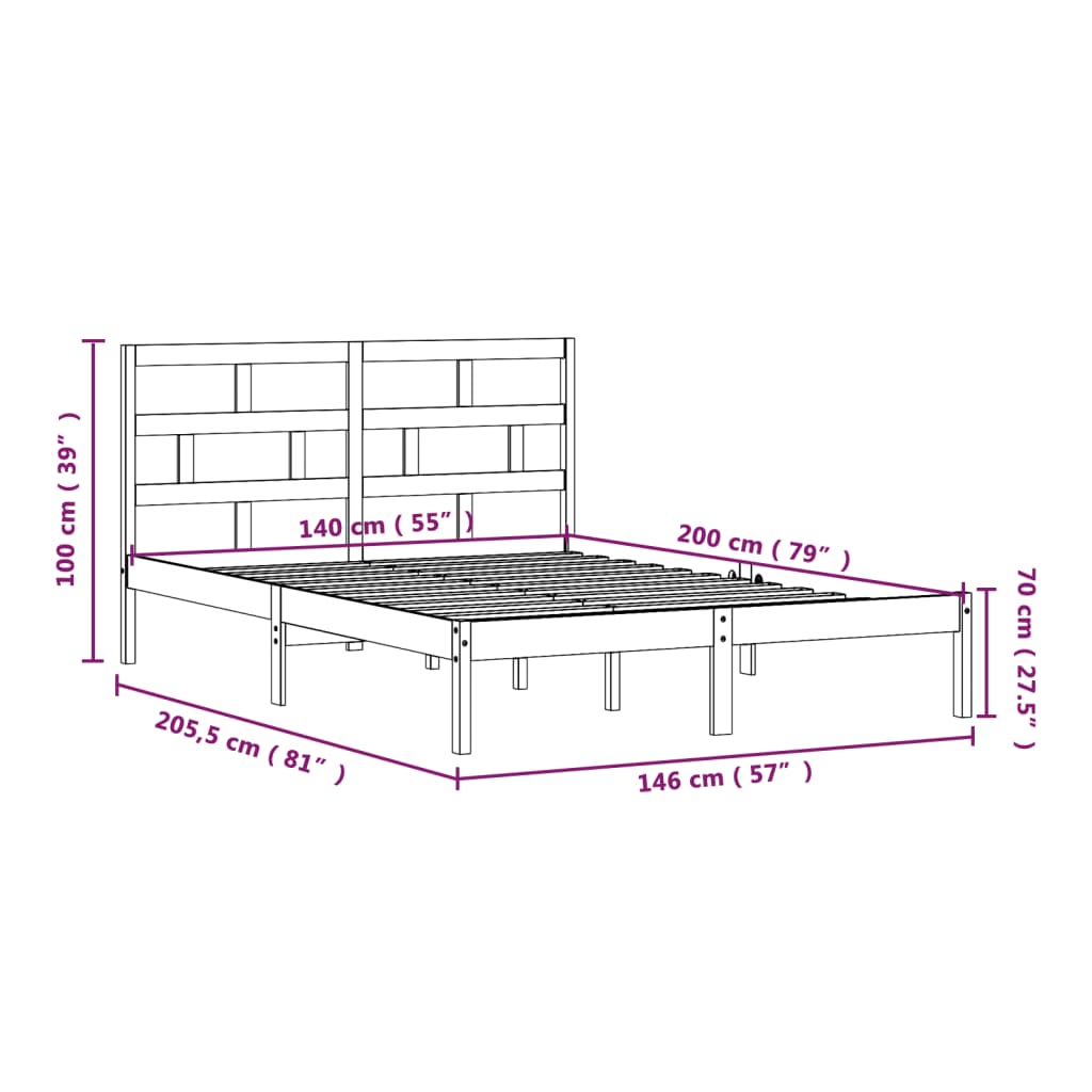 3101219 vidaXL Bed Frame without Mattress White Solid Wood 140x200 cm (810018+814195)