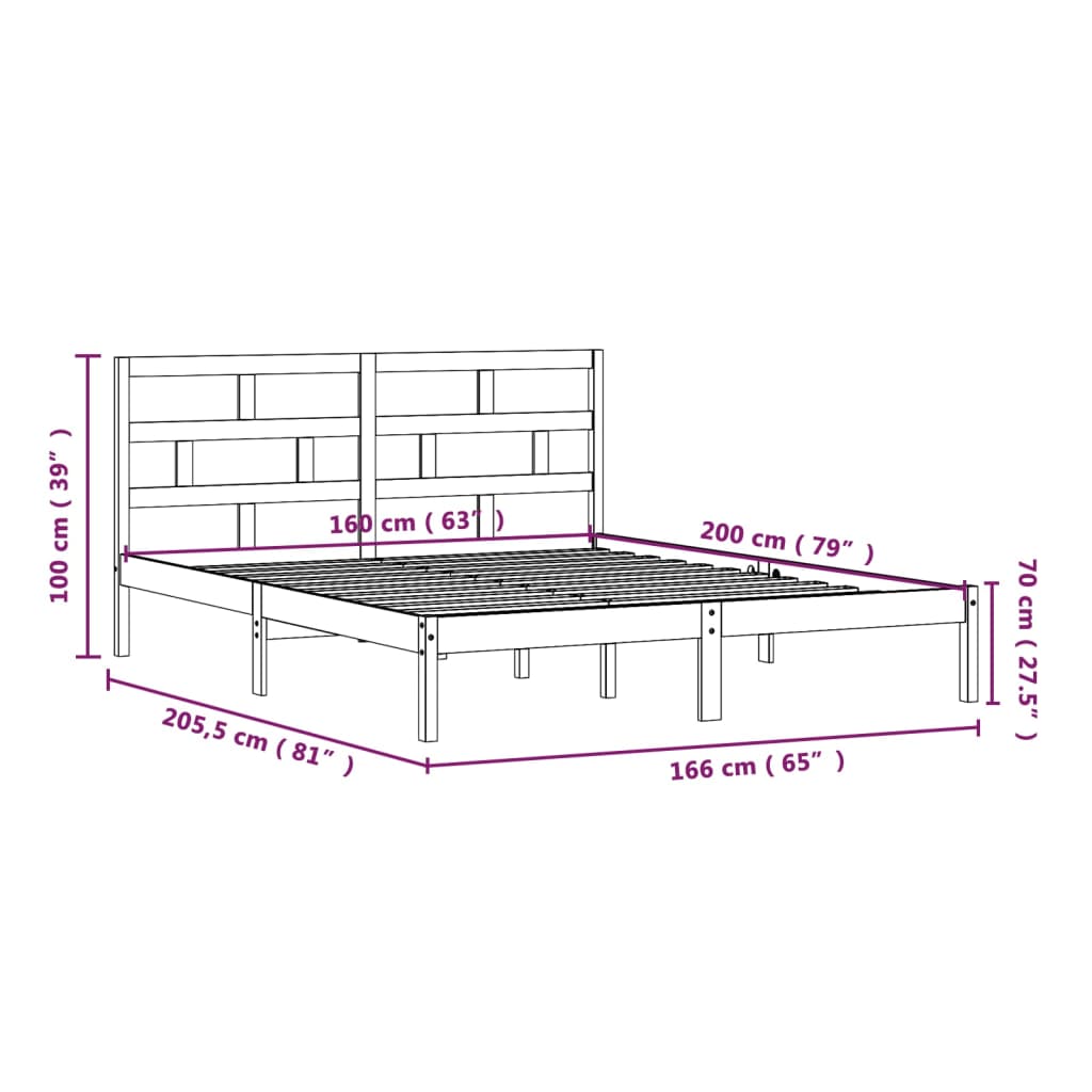 3101229 vidaXL Bed Frame without Mattress White Solid Wood 160x200 cm (810028+814205)