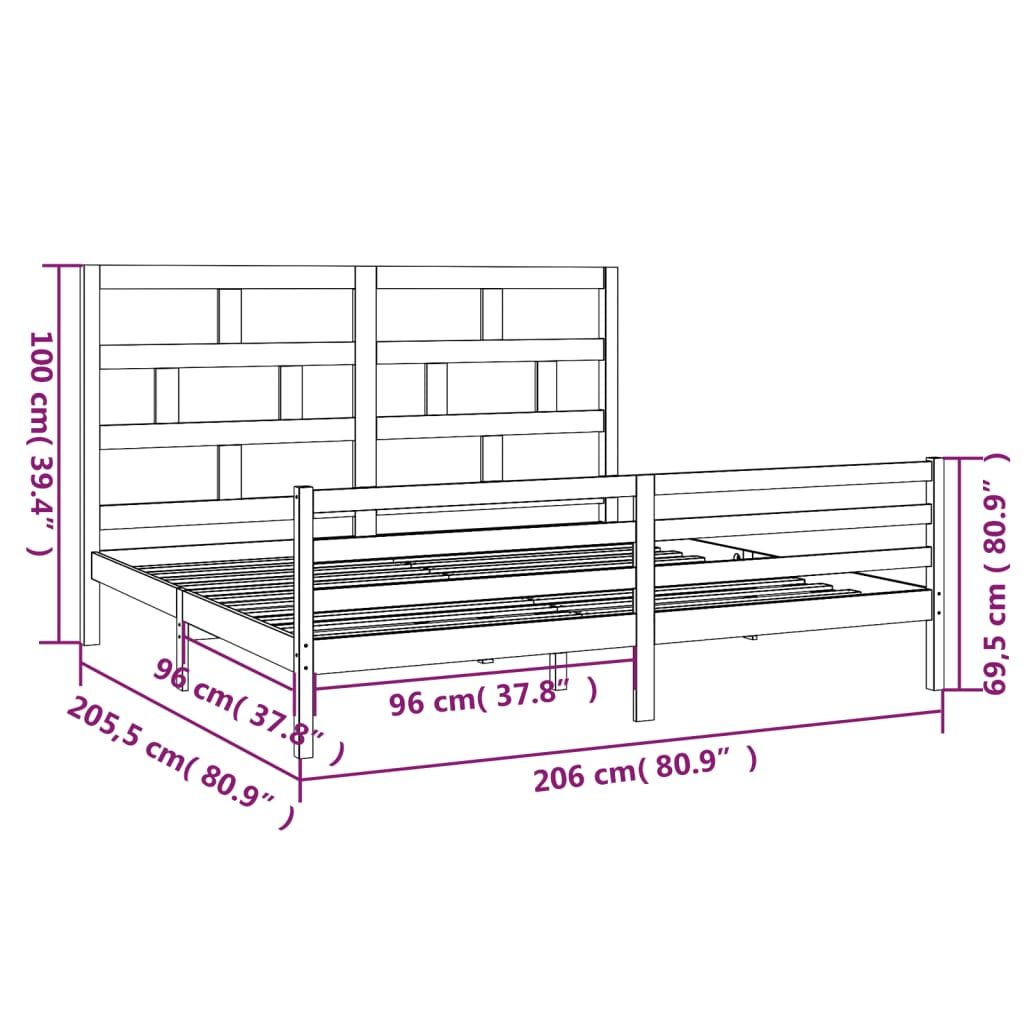 3101305 vidaXL Bed Frame without Mattress Grey Solid Wood 200x200 cm (810452+814216)