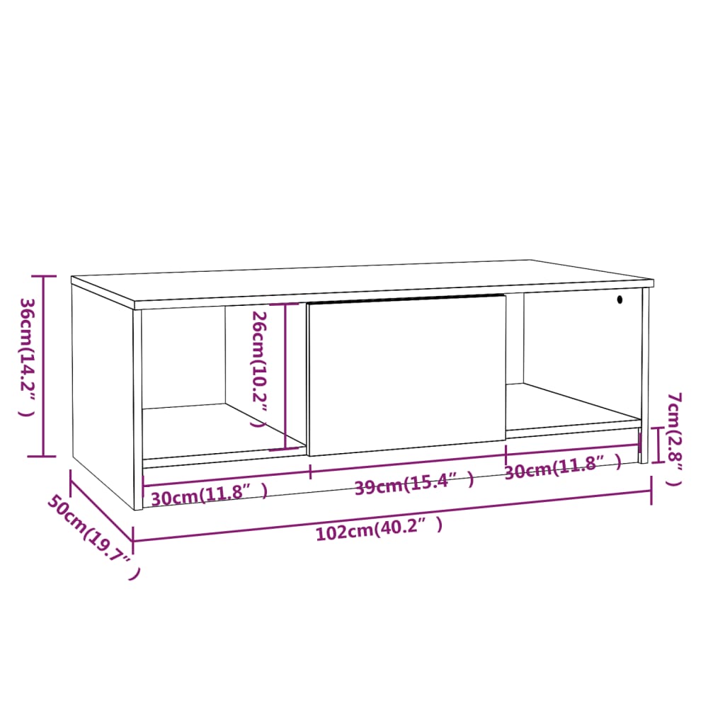Coffee Table Grey Sonoma 102x50x36 cm Engineered Wood