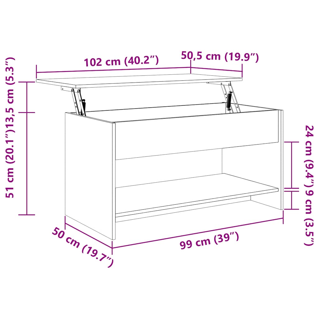 Coffee Table Grey Sonoma 102x50x52.5 cm Engineered Wood