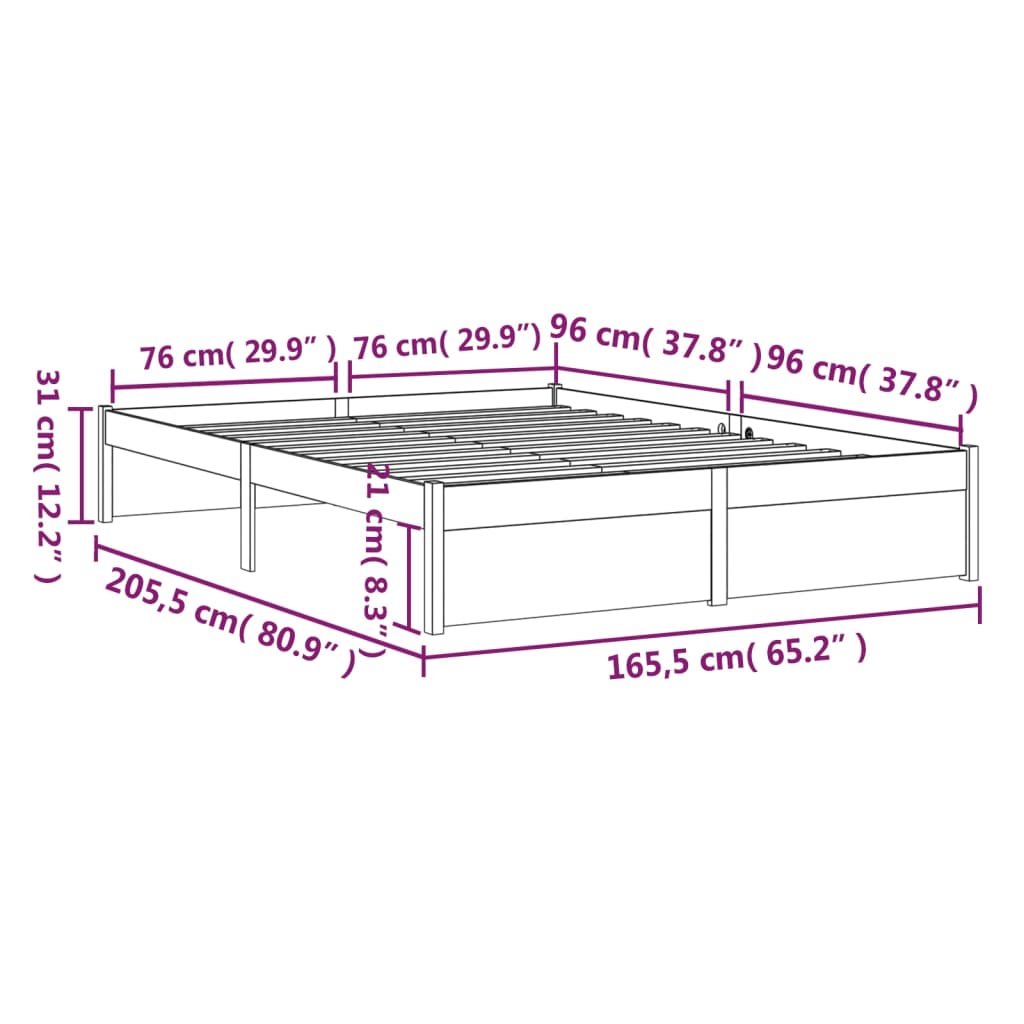Bed Frame without Mattress Solid Wood 160x200 cm