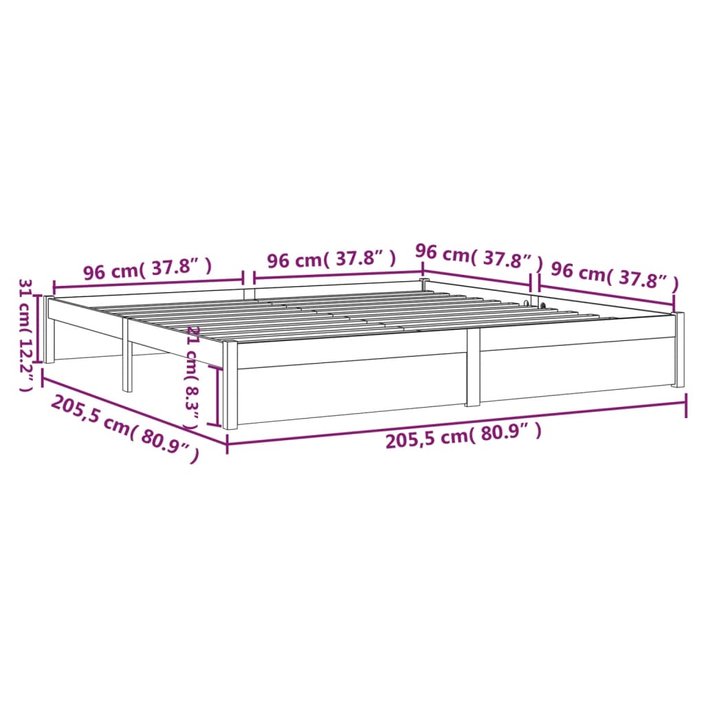 Bed Frame without Mattress Solid Wood 200x200 cm